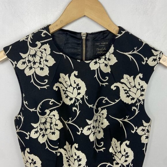 Ted Baker Fit Flare Ruffle Hem Dress Black Floral Size 0‎ Paisley Ornate Party - Picture 6 of 15